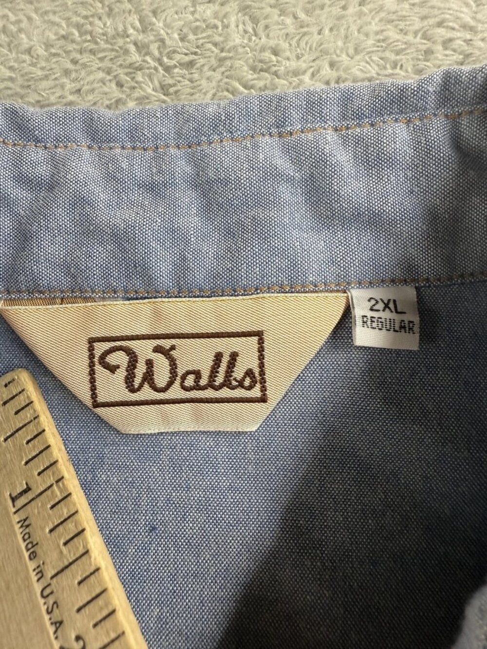 Vintage Walls Shirt Men 2XL Blue Solid Short Sleeve Western Snap Chambray Pocket - Picture 9 of 13